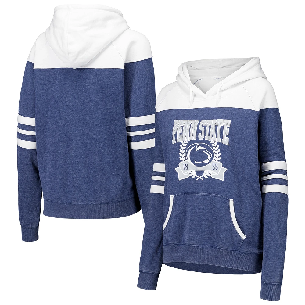 Women's Navy Penn State Nittany Lions Blitz Striped Blocked Raglan Pullover Hoodie