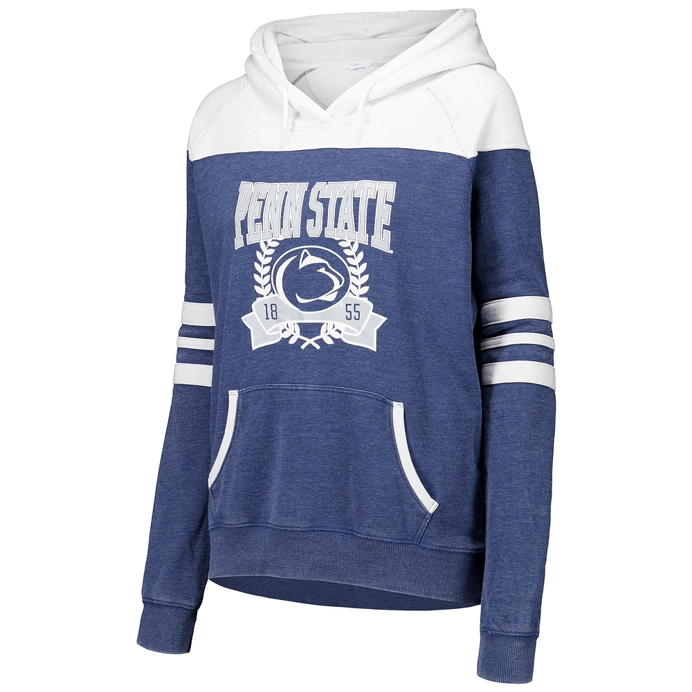 Women's Navy Penn State Nittany Lions Blitz Striped Blocked Raglan Pullover Hoodie