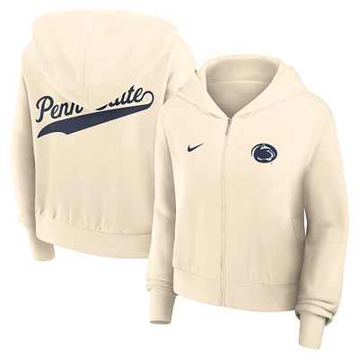 Sweat à capuche Nike crème Penn State Nittany Lions Cropped Chill entièrement zippé pour femme