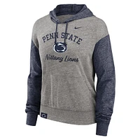 Women's Nike Heather Gray/Navy Penn State Nittany Lions Blitz Color Block Legacy Pullover Hoodie