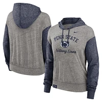 Women's Nike Heather Gray/Navy Penn State Nittany Lions Blitz Color Block Legacy Pullover Hoodie