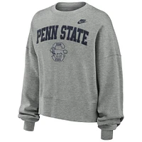 Women's Nike Heather Gray Penn State Nittany Lions Legacy Fleece Classic Arch Oversized Cropped Tackle Twill Sweatshirt