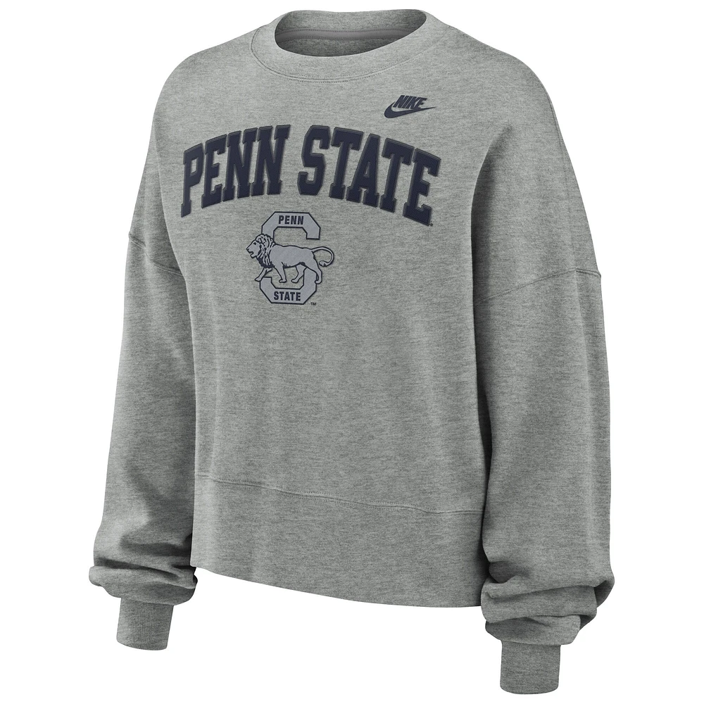 Sweat-shirt Nike gris chiné pour femme, modèle classique surdimensionné des Penn State Nittany Lions