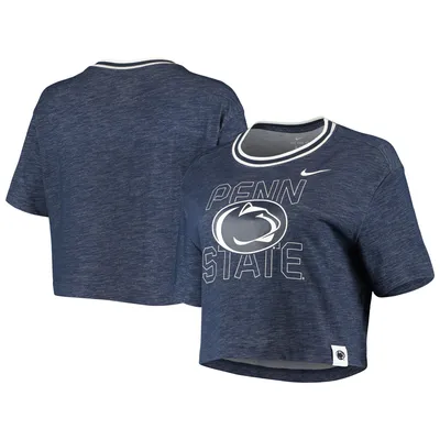 Penn State Nittany Lions Nike Women's Slub Ringer Performance Cropped T-Shirt - Navy