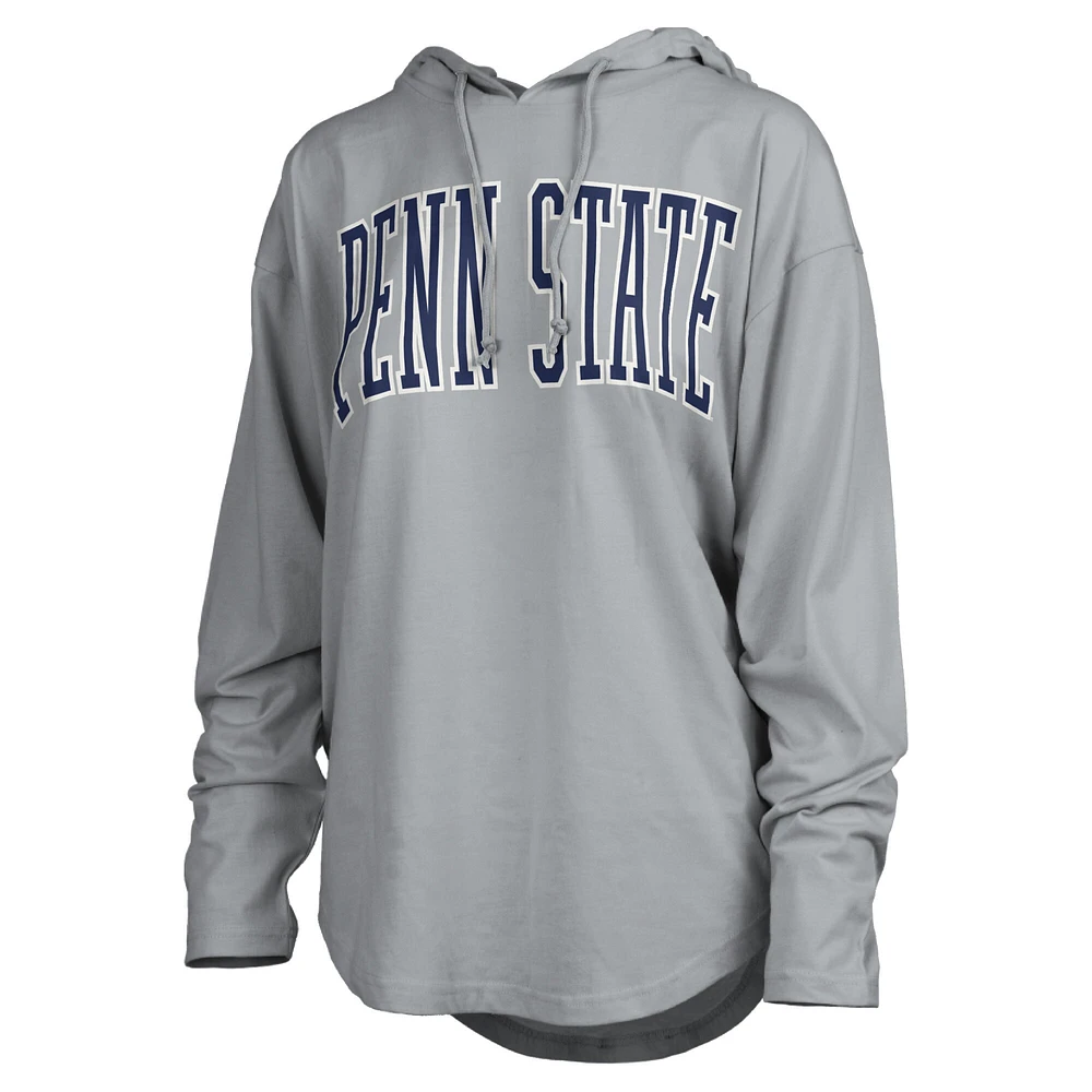 T-shirt à capuche et manches longues pour femmes Pressbox gris Penn State Nittany Lions San Bruno