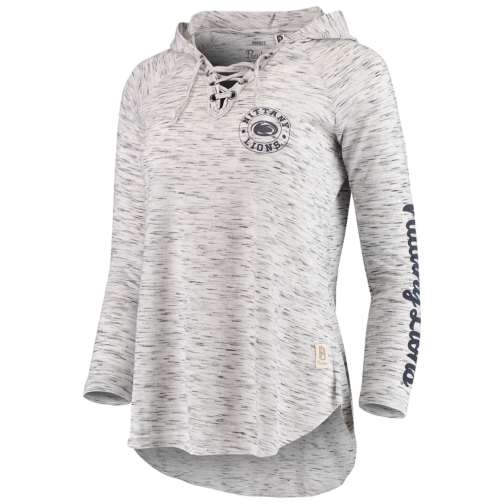 Women's Pressbox Gray Penn State Nittany Lions Space Dye Lace-Up V-Neck Long Sleeve T-Shirt