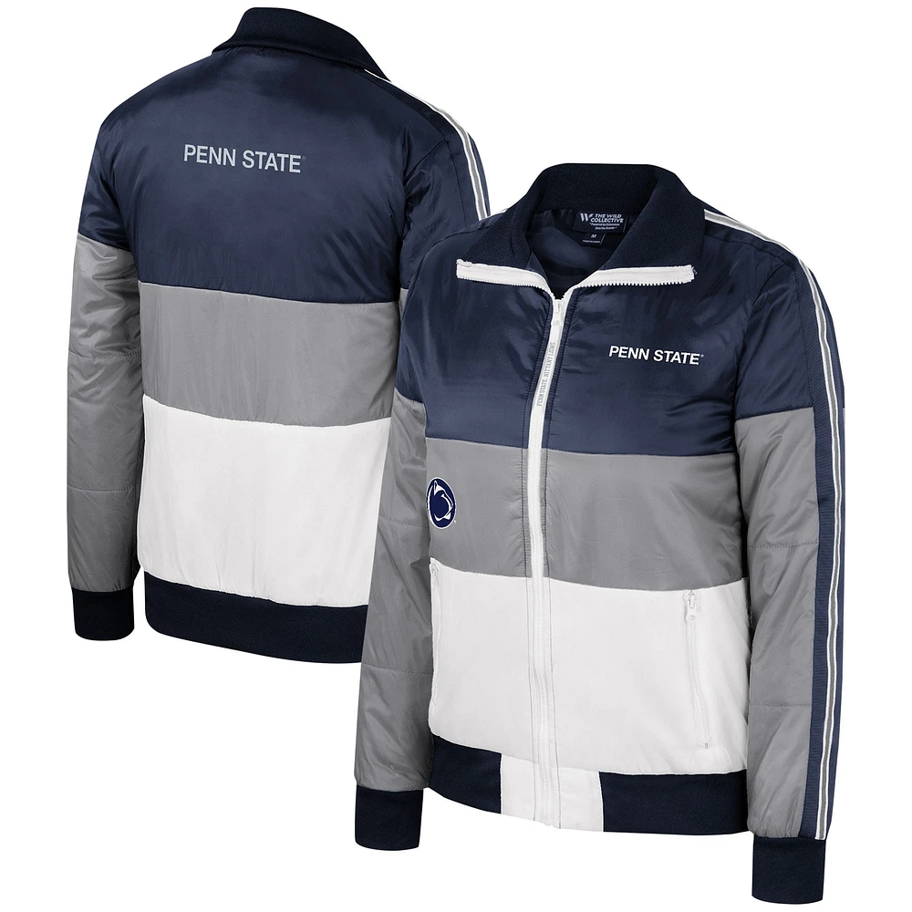 Women's The Wild Collective  Gray Penn State Nittany Lions Color-Block Puffer Full-Zip Jacket