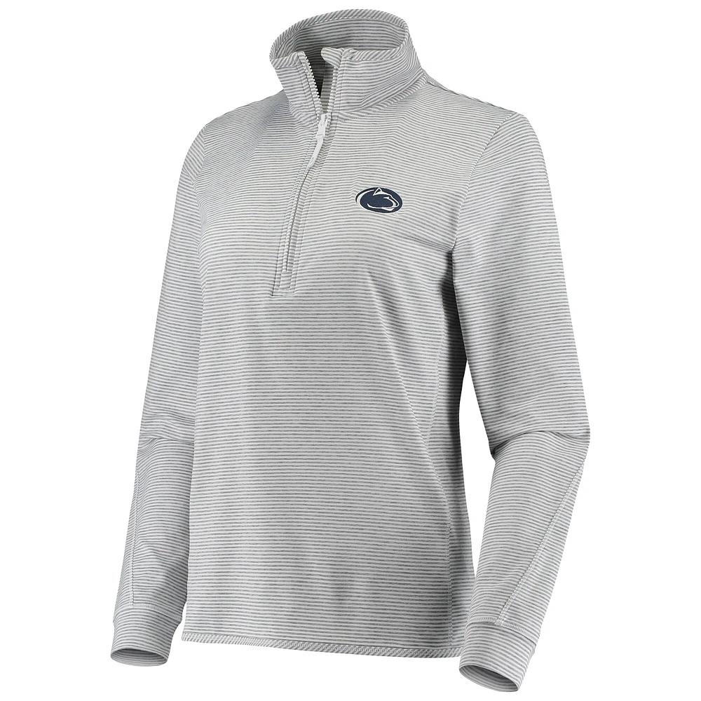 Women's Vineyard Vines White/Heather Gray Penn State Nittany Lions Striped Shep Shirt Half-Zip Pullover Top