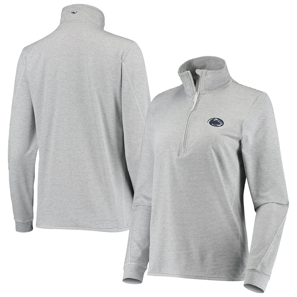 Vineyard Vines pour femme blanc/gris chiné Penn State Nittany Lions Striped Shep Shirt Half-Zip Pullover Top