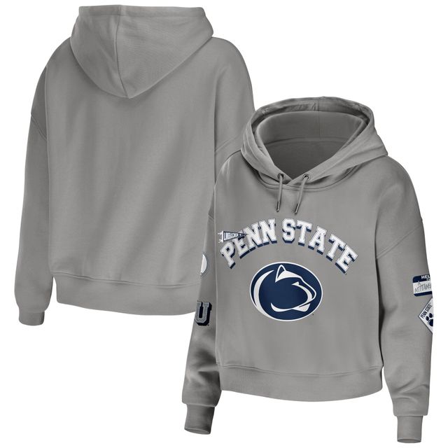 Women's WEAR by Erin Andrews Gris Penn State Nittany Lions Mixed Media Cropped Pullover Hoodie