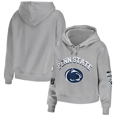 Penn State Nittany Lions WEAR by Erin Andrews Women's Mixed Media Cropped Pullover Hoodie - Gray