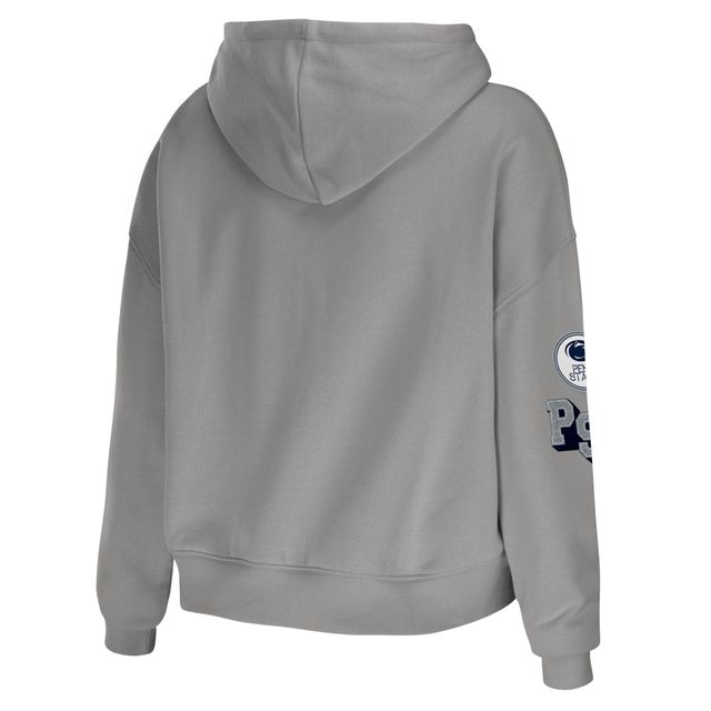 Women's WEAR by Erin Andrews Gris Penn State Nittany Lions Mixed Media Cropped Pullover Hoodie