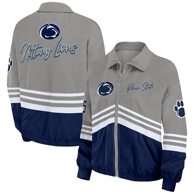 WEAR by Erin Andrews Grey Penn State Nittany Lions Veste coupe-vent vintage à fermeture éclair pour femme