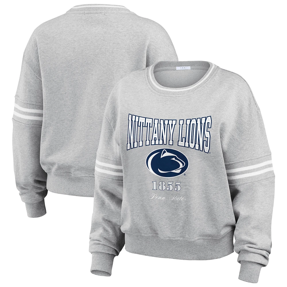 Women's WEAR by Erin Andrews Heather Gray Penn State Nittany Lions Classic Stripe Pullover Sweater