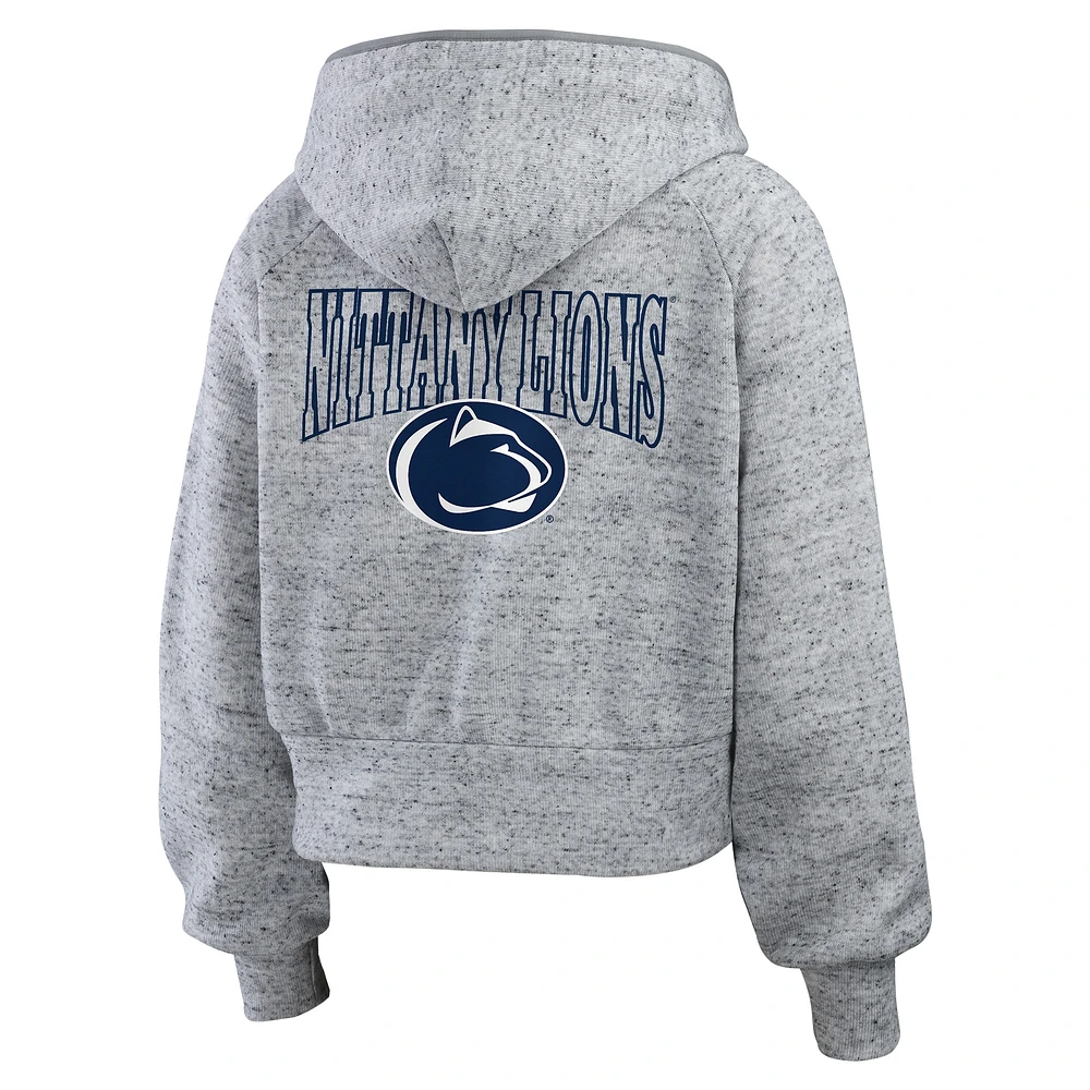 Sweat à capuche entièrement zippé Speckle Double-Hit Raglan de Penn State Nittany Lions pour femme par Erin Andrews Heather Gray