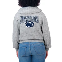 Sweat à capuche entièrement zippé Speckle Double-Hit Raglan de Penn State Nittany Lions pour femme par Erin Andrews Heather Gray