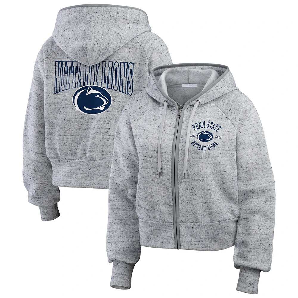 Sweat à capuche entièrement zippé Speckle Double-Hit Raglan de Penn State Nittany Lions pour femme par Erin Andrews Heather Gray