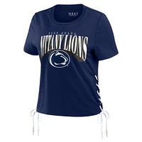 T-shirt court modeste à lacets sur le côté des Penn State Nittany Lions WEAR by Erin Andrews pour femmes, bleu marine