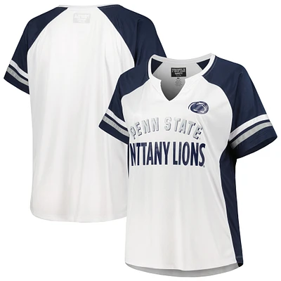 T-shirt Penn State Nittany Lions blanc taille plus à rayures et encolure raglan pour femme