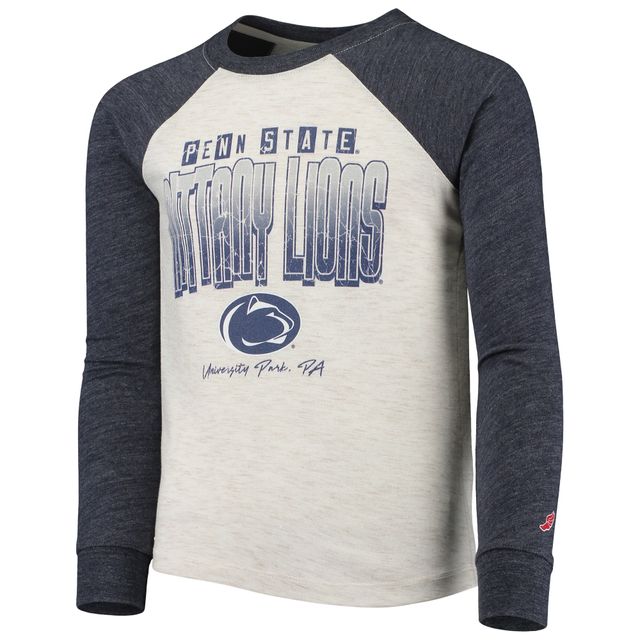 Youth League Collegiate Wear Heathered Navy Penn State Nittany Lions Baseball Tri-Blend Raglan T-shirt à manches longues