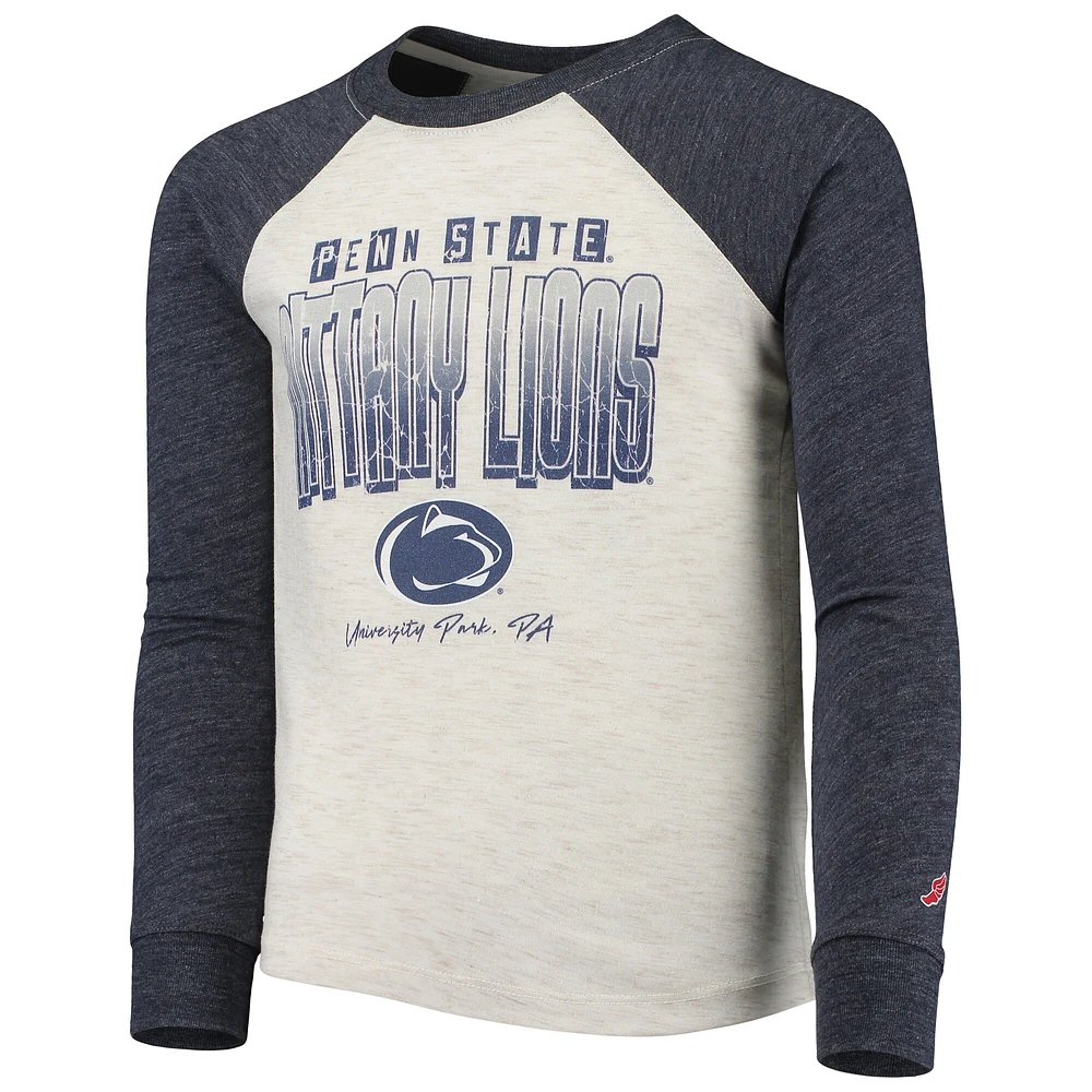 Youth League Collegiate Wear Heathered Navy Penn State Nittany Lions Baseball Tri-Blend Raglan Long Sleeve T-Shirt