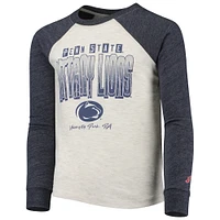 Youth League Collegiate Wear Heathered Navy Penn State Nittany Lions Baseball Tri-Blend Raglan Long Sleeve T-Shirt