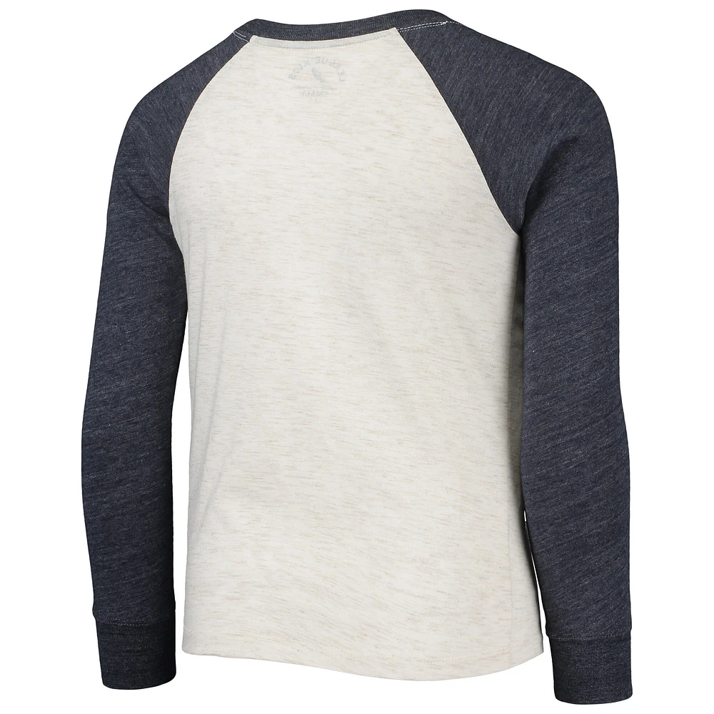 Youth League Collegiate Wear Heathered Navy Penn State Nittany Lions Baseball Tri-Blend Raglan Long Sleeve T-Shirt
