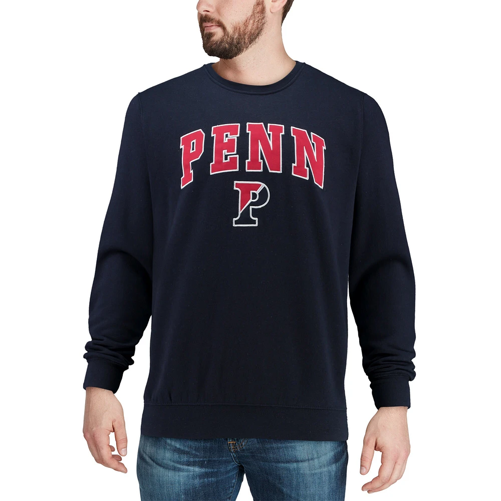 Men's Colosseum Navy Pennsylvania Quakers Arch & Logo Crew Neck Sweatshirt