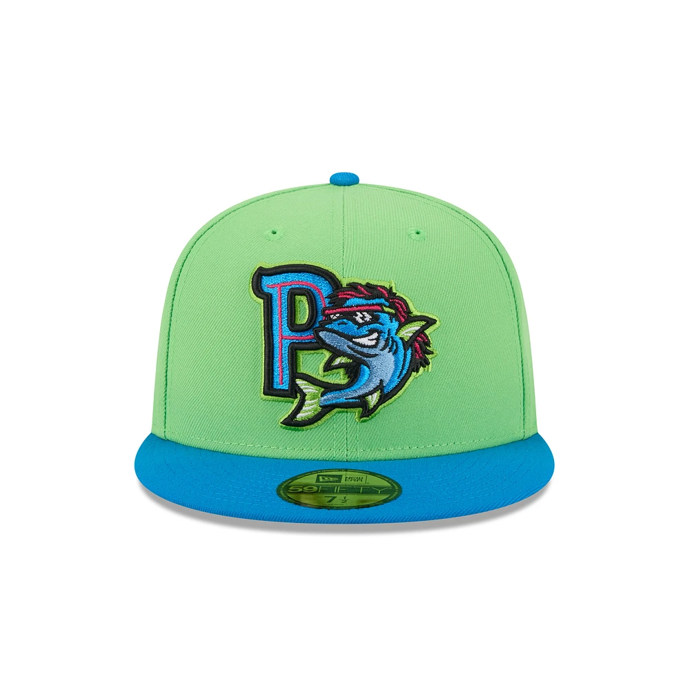 Men's New Era  Neon Green Pensacola Blue Wahoos Theme Nights 59FIFTY Fitted Hat