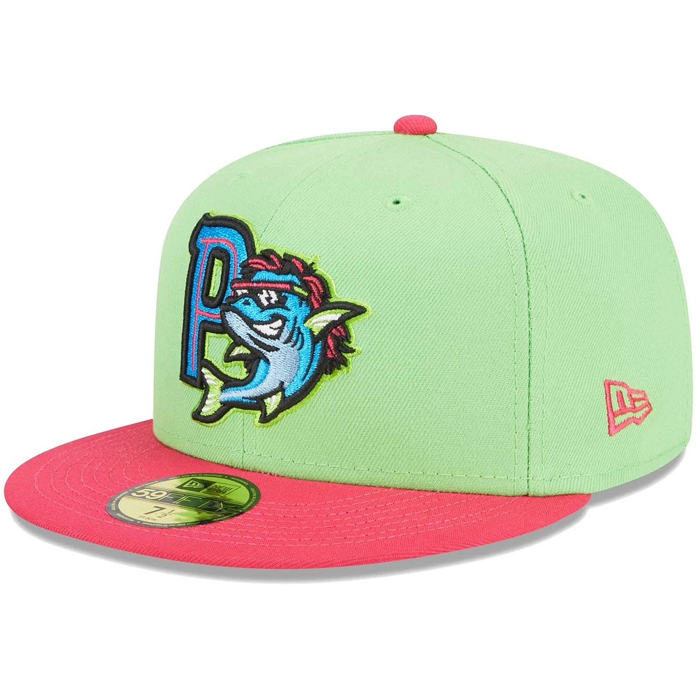 Men's New Era Green Pensacola Blue Wahoos Theme Nights Mullets Alternate 2 59FIFTY Fitted Hat