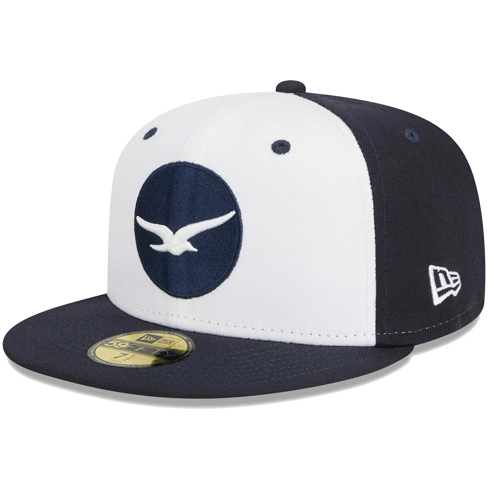 Men's New Era White Pensacola Blue Wahoos Theme Nights Seagulls  59FIFTY Fitted Hat