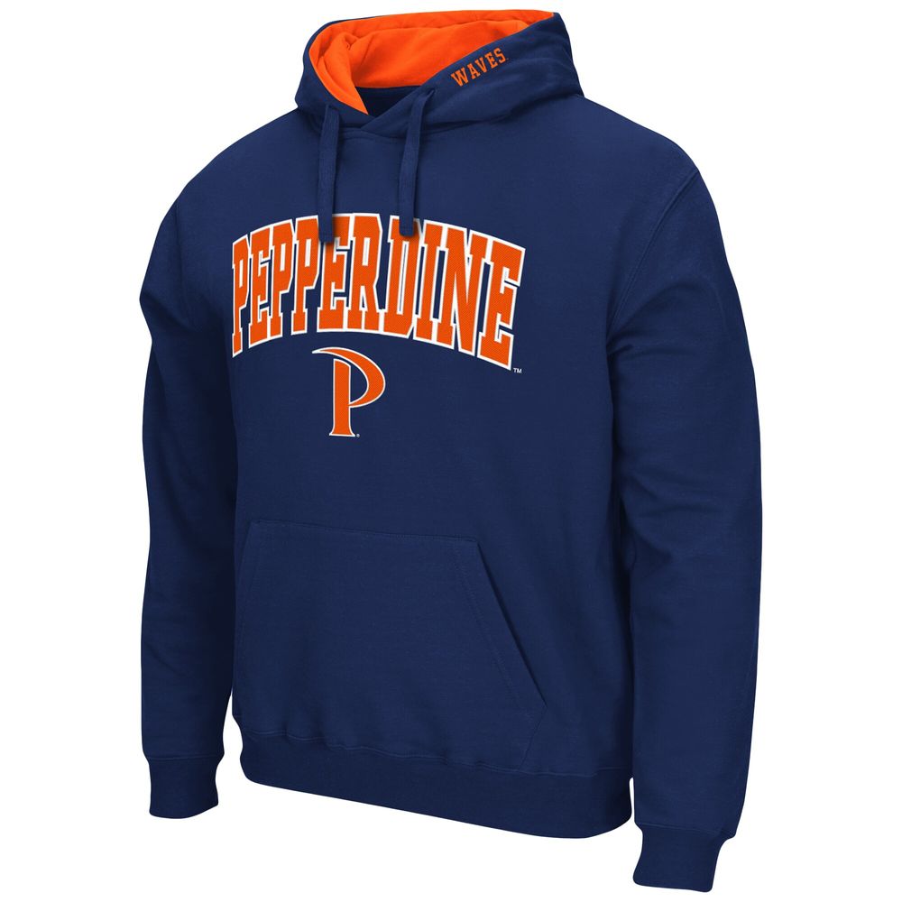 Men's Colosseum Navy Pepperdine Waves Arch and Logo Pullover Hoodie