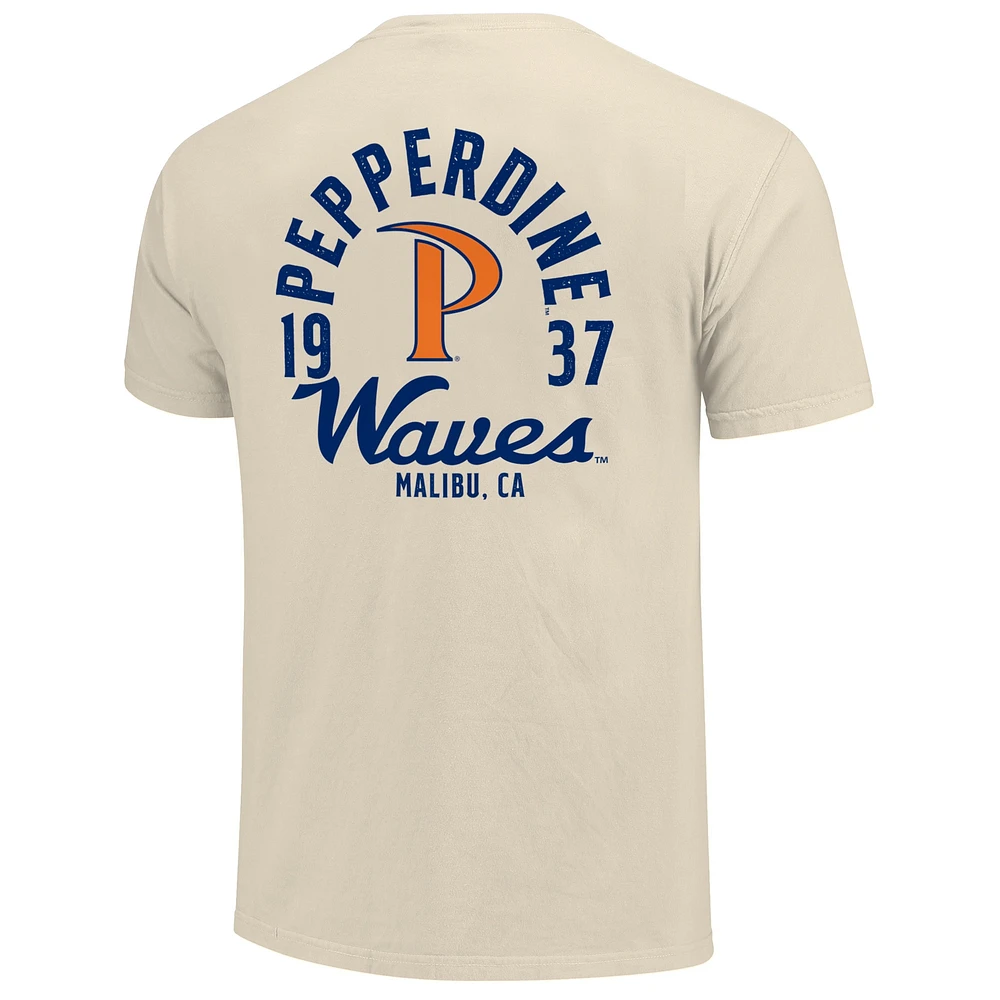 Men's Cream Pepperdine Waves Comfort Colors Mascot Overlay T-Shirt