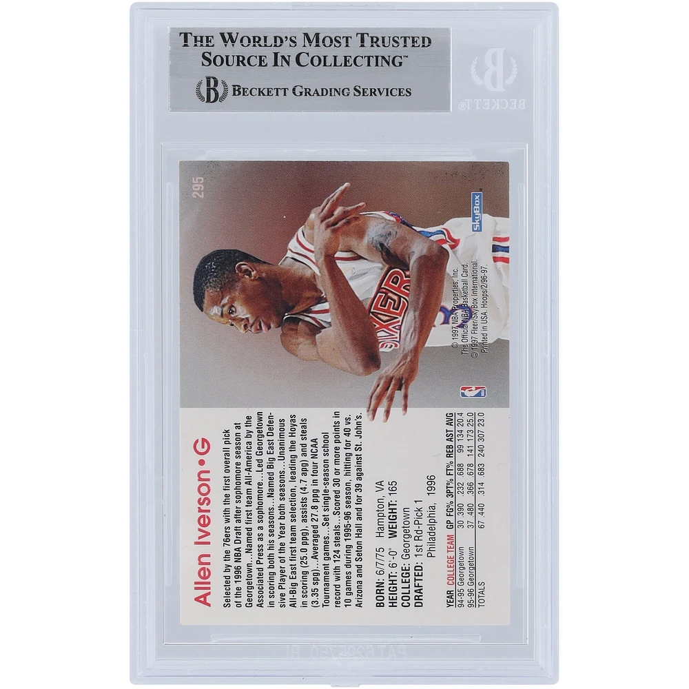 Allen Iverson Philadelphia 76ers Autographed 1996-97 Fleer Hoops #295 Beckett Fanatics Witnessed Authenticated Rookie Card