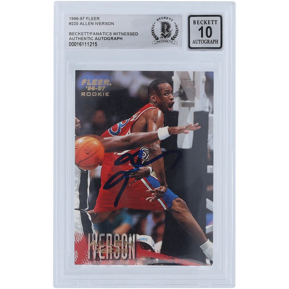 Allen Iverson Philadelphia 76ers Autographed 1996-97 Fleer #235 Beckett Fanatics Witnessed Authenticated 10 Rookie Card 