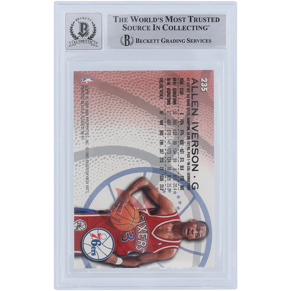 Allen Iverson Philadelphia 76ers Autographed 1996-97 Fleer #235 Beckett Fanatics Witnessed Authenticated 10 Rookie Card 