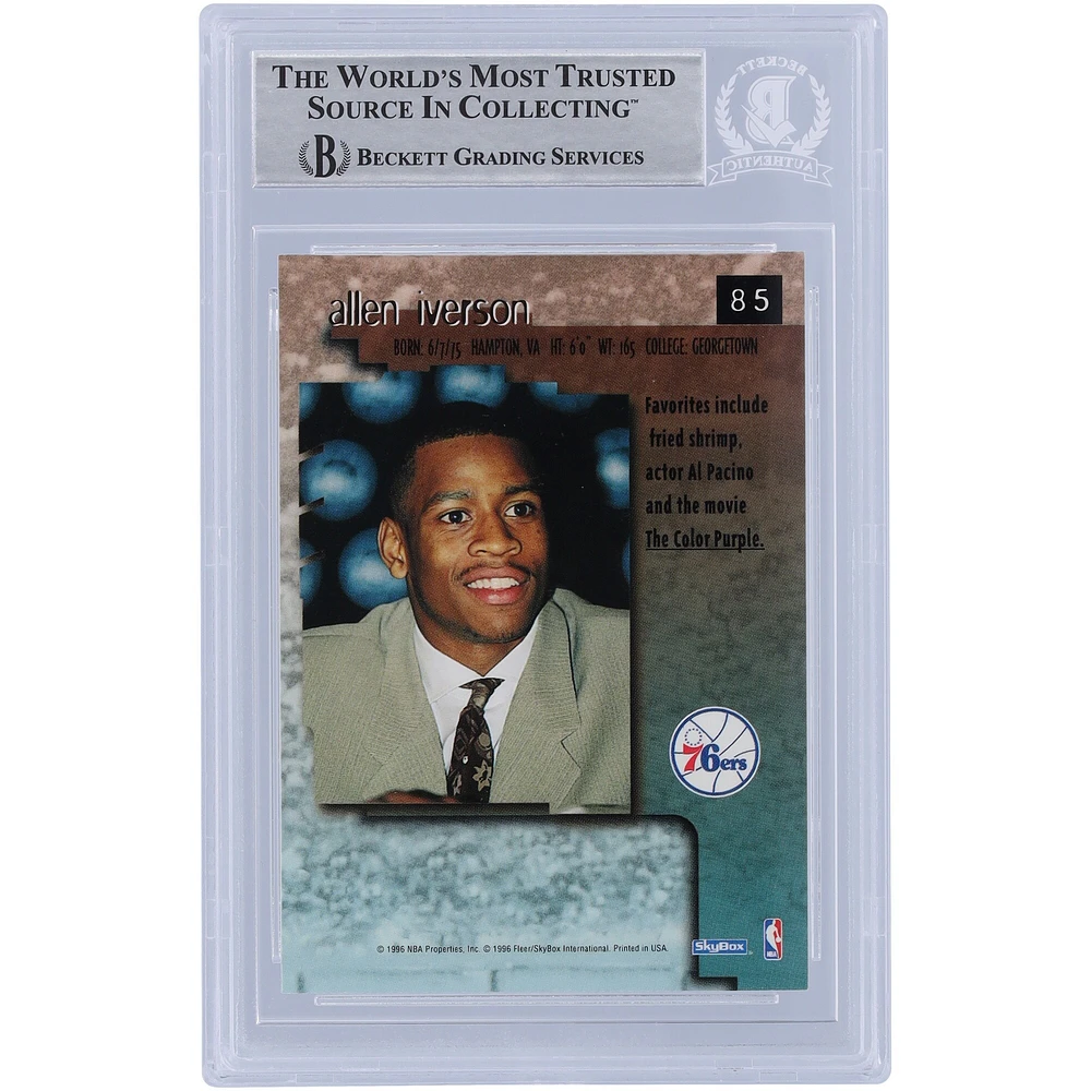 Allen Iverson Philadelphia 76ers Autographed 1996-97 Skybox Premium #85 Beckett Fanatics Witnessed Authenticated Rookie Card