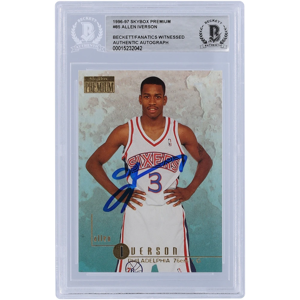 Allen Iverson Philadelphia 76ers Autographed 1996-97 Skybox Premium #85 Beckett Fanatics Witnessed Authenticated Rookie Card