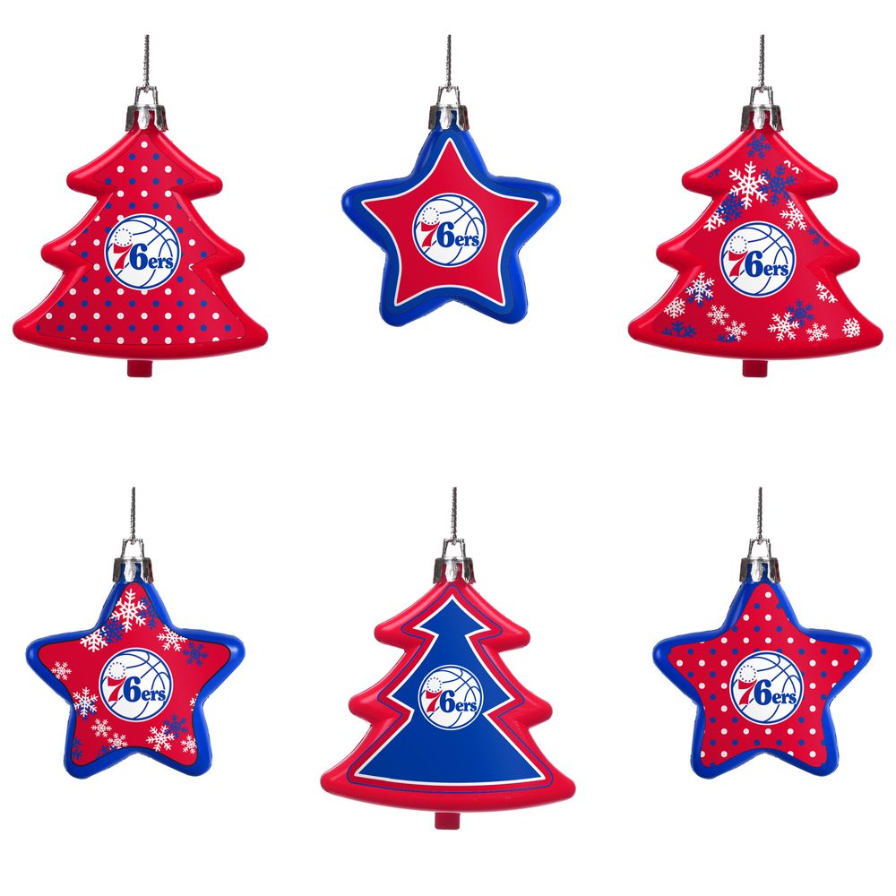 FOCO Philadelphia 76ers Six-Pack Shatterproof Tree & Star - Ornament Set