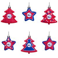 FOCO Philadelphia 76ers Six-Pack Shatterproof Tree & Star - Ornament Set