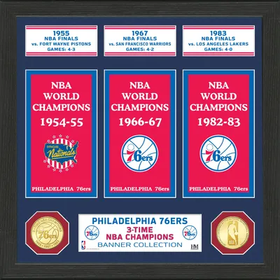 Philadelphia 76ers Highland Mint 15" x 12" 3-Time NBA Finals Champions Banner Bronze Coin Photo Mint