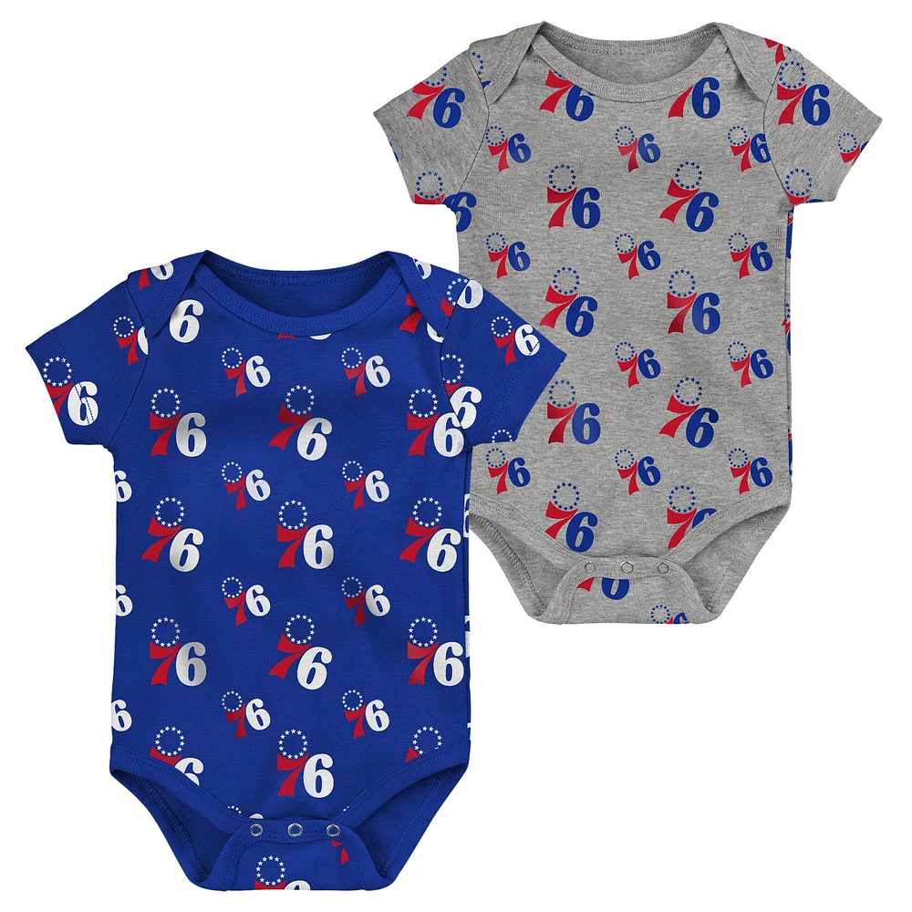 Lot de deux bodys Double Up Philadelphia 76ers pour bébé Royal/Gris