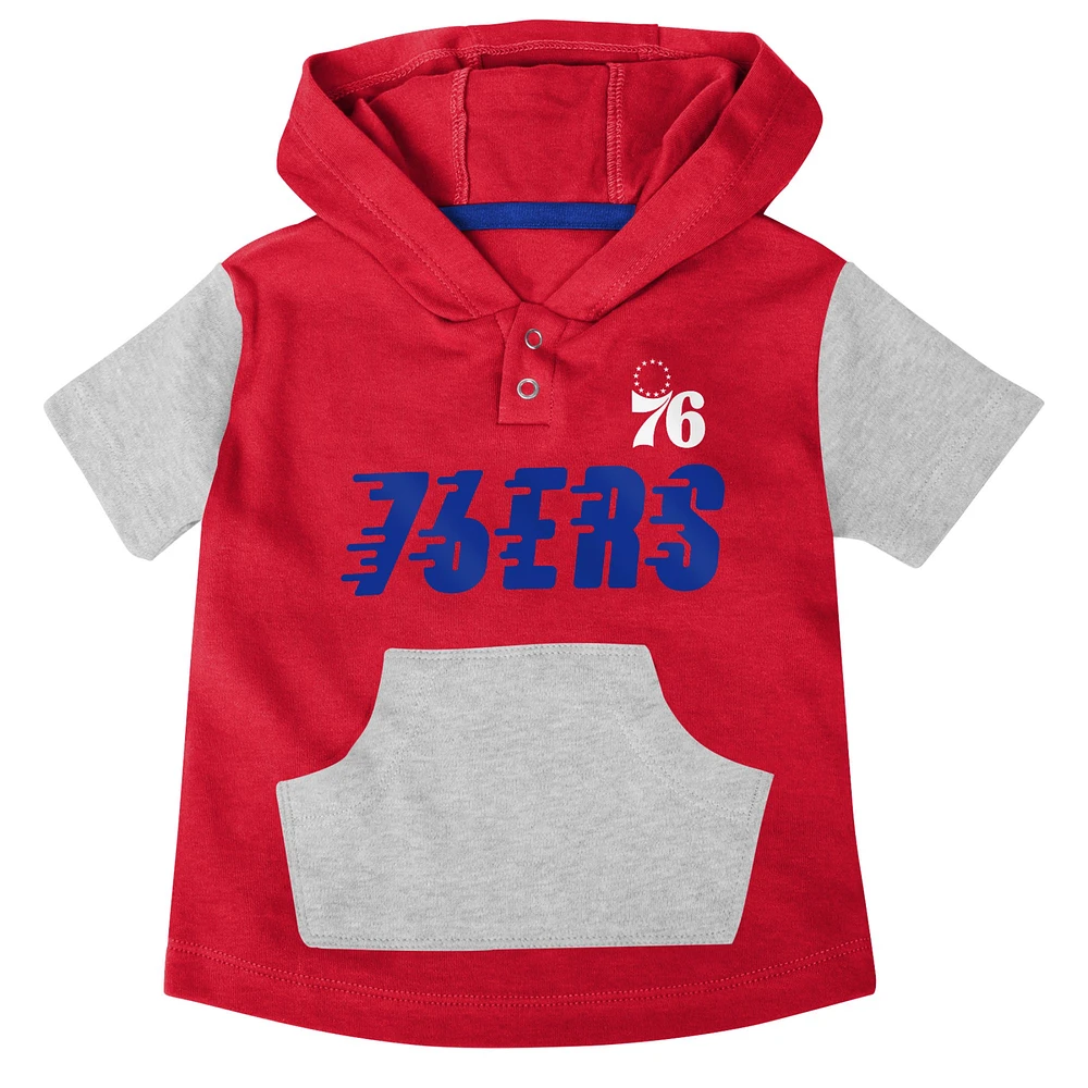 Ensemble body, t-shirt à capuche et short pour bébé, royal/rouge/gris, Philadelphia 76ers Bank Shot