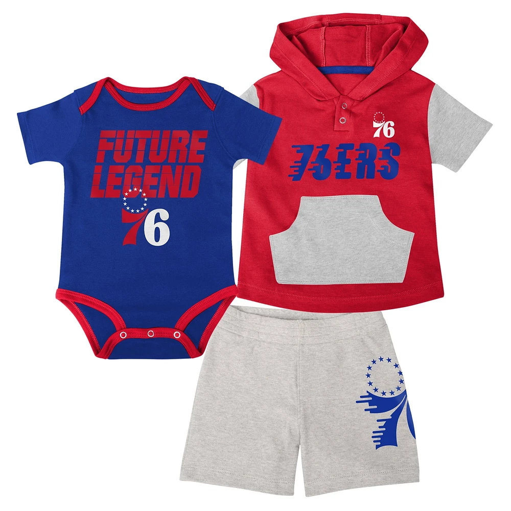 Infant Royal/Red/Gray Philadelphia 76ers Bank Shot Bodysuit, Hoodie T-Shirt & Shorts Set