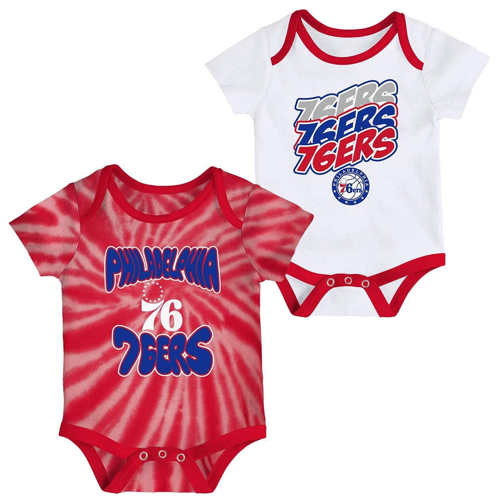 Ensemble de deux bodys tie-dye blanc/rouge Philadelphia 76ers pour bébé