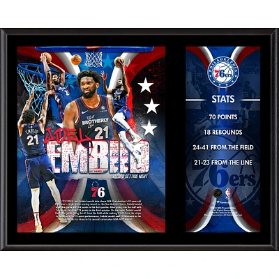 Plaque sublimée de 12" x 15" de Joel Embiid, record de franchise des 76ers de Philadelphie, 70 points