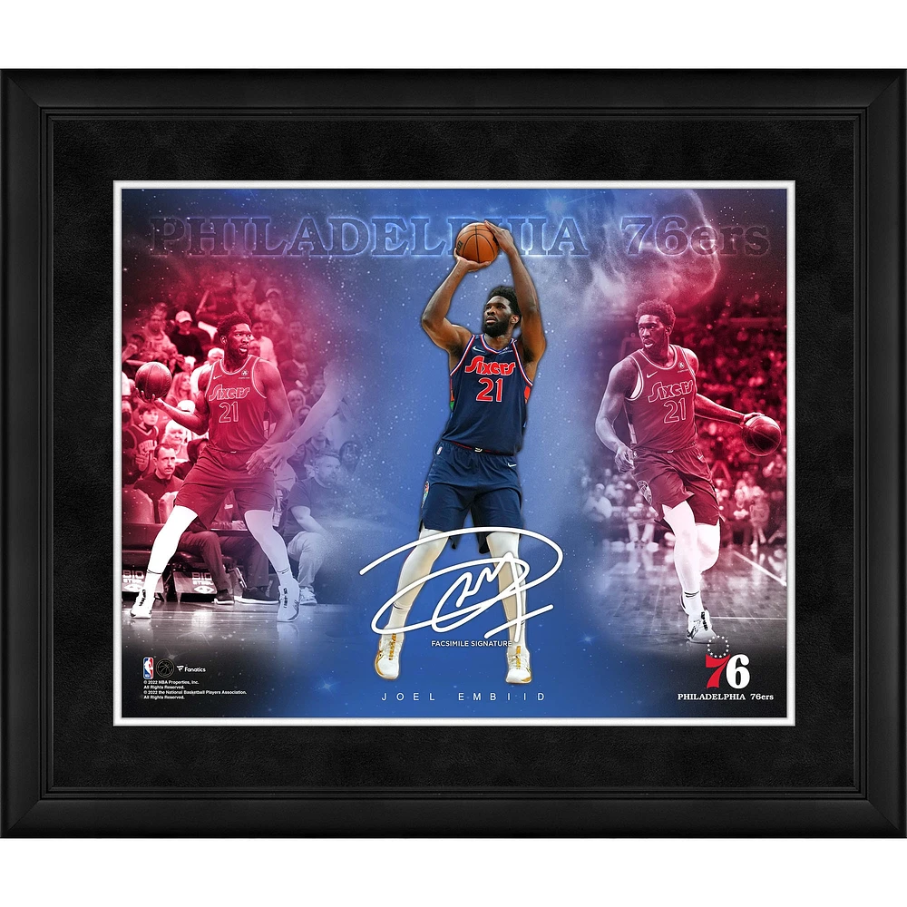 Collage de signatures en fac-similé des 76ers de Philadelphie de Joel Embiid, 16" x 20"