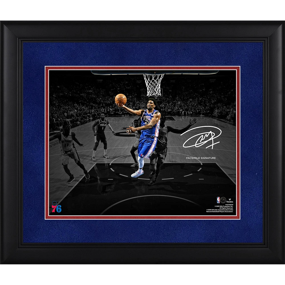 Photographie encadrée de 11" x 14" de Joel Embiid, Philadelphia 76ers - Fac-similé de la signature
