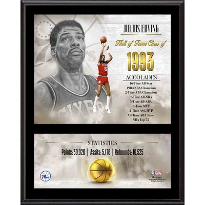 Plaque de joueur classique en bois dur par sublimation de 12" x 15" des Philadelphia 76ers de Julius Erving