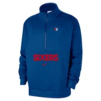 Men's Nike Blue Philadelphia 76ers Courtside Club Half-Zip Jacket